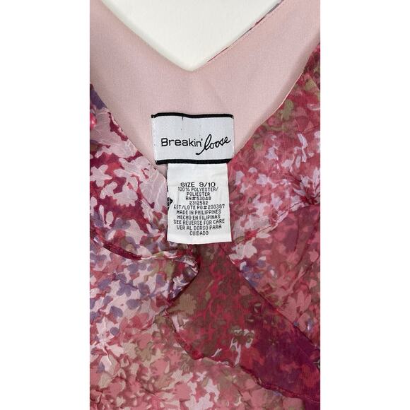 Breakin' Loose Y2K 90s Pink Floral Ruffle V-Neck Asymetrical Midi Dress Sz 9/10 - Picture 6 of 15